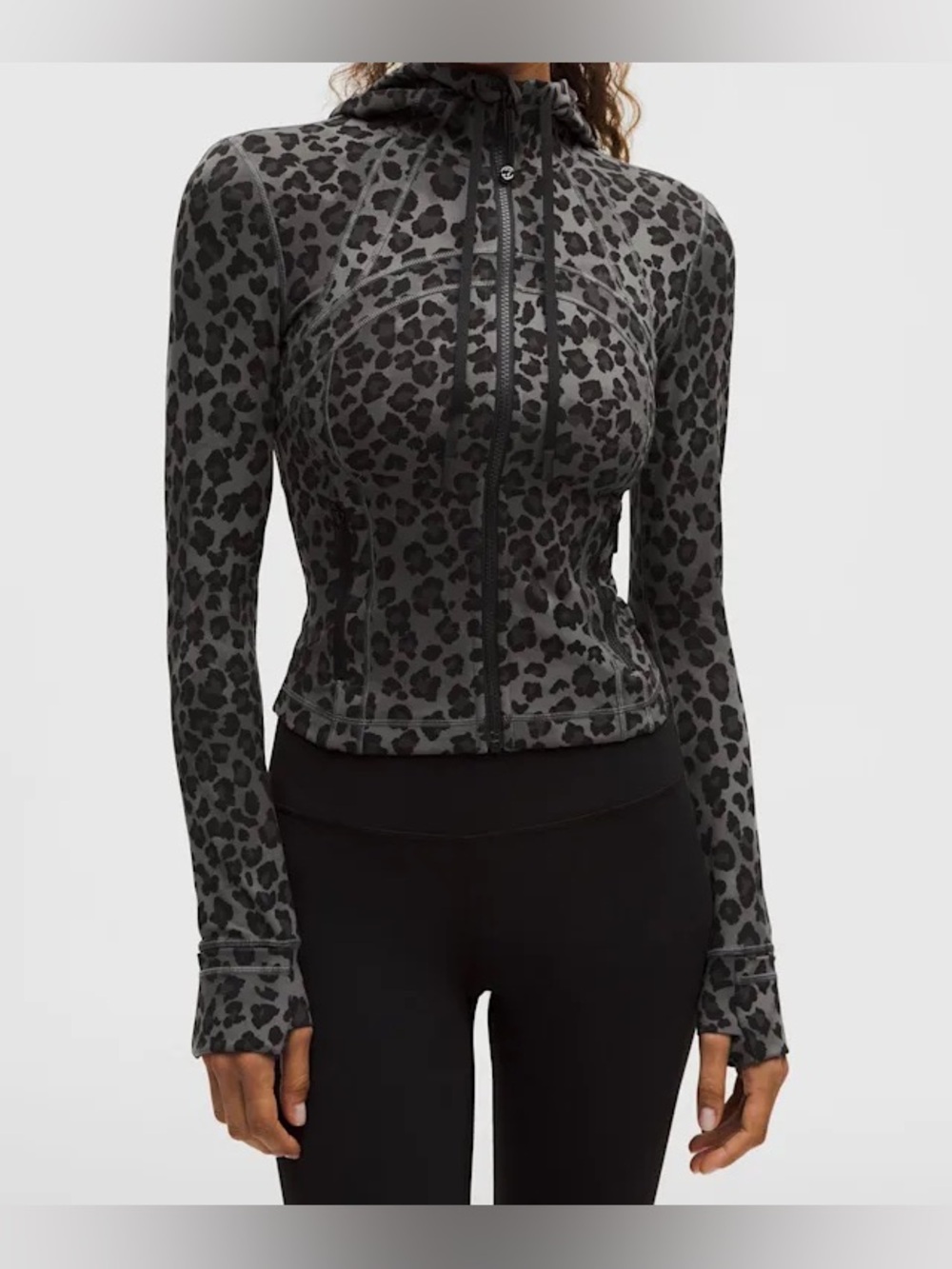 Lululemon Define Cropped Hooded Jacket Nulu Black True Leopard Multi Size 8
